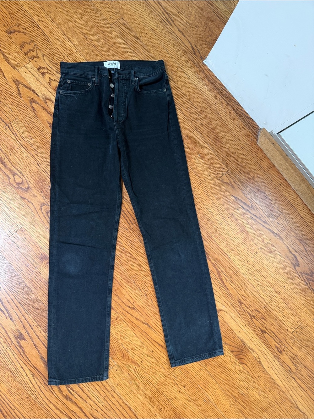 Agolde Black Straight High-Rise Button-Fly Jeans
